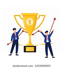 Vector businessman with trophy as a winner