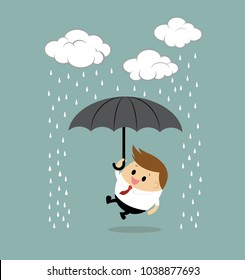 Vector of Businessman with Umbrella Standing Under the Rain