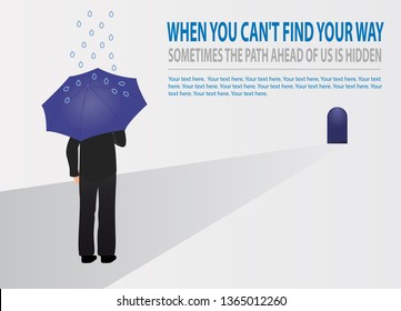 Vector Businessman with an umbrella trying to find his way. Concept of Business Strategy, Wealth-Building Business, Growth, balance, success, training, logo, business opportunities.
