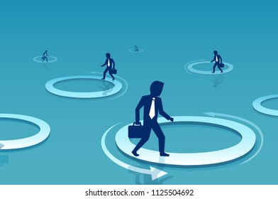 Vector of a businessman walking inside circle. Business challenge and difficulty concept