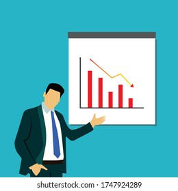
vector of a businessman who is presenting and showing up charts