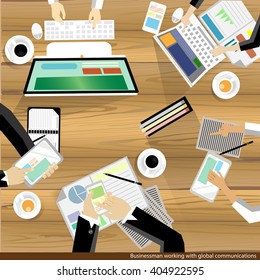 Vector Businessman working with global communications