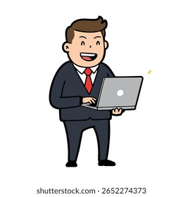 vector businessman working on laptop