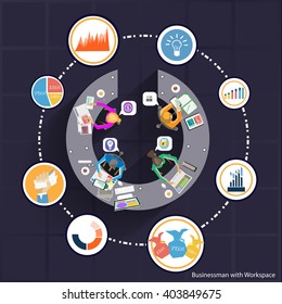 Vector Businessman with workspace