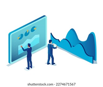 Vector of businessmen analyzing financial data, makes trends 