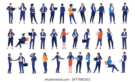 Vector businesspeople collection - Big set of white collar worker people in professional clothing working in business office and finance. Flat design side view vector illustration on white background