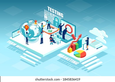 Vector of businesspeople working as a team on a strategy for business growth 