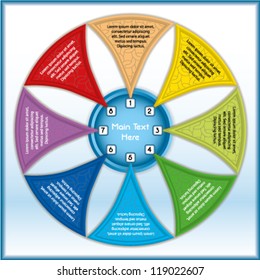 Vector business/presentation template with eight colorful slices pointing to the central