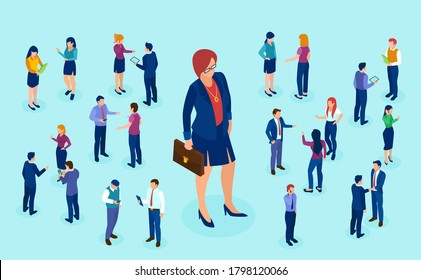 Vector of a businesswoman leader surrounded by subordinates 