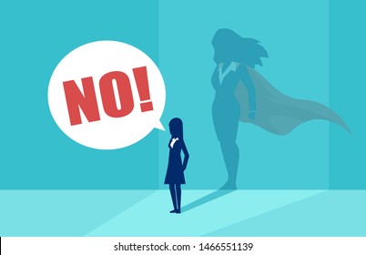 Vector of a businesswoman with superhero shadow screaming No