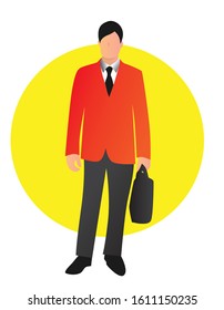 vector bussinessman with orange suit and circle yellow background