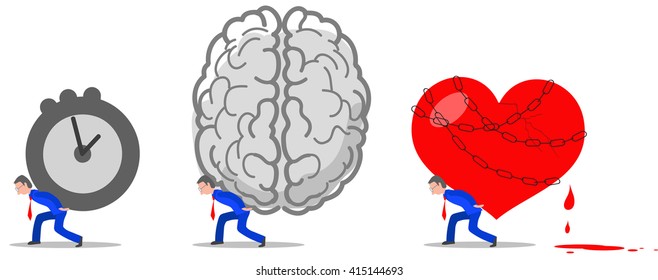 Vector of busy man with heavy frustrating lifestyle.