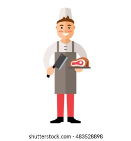 Vector Butcher. Flat Style Colorful Cartoon Illustration.