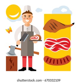 Vector Butcher. Flat style colorful Cartoon illustration.