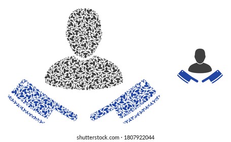 Vector butcher mosaic is composed from scattered self butcher items. Recursive mosaic from butcher.
