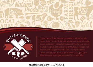 Vector Butchery Illustration With Many Meat Icons And Farm Animals