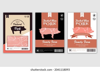 Vector butchery labels with farm animal silhouettes. Pig meat for groceries