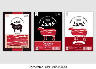 Vector butchery labels with farm animal silhouettes. Lamb meat for groceries