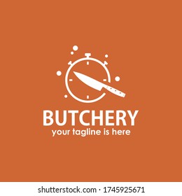 vector of butchery logo template design vector, retro vintage style knife and barbecue logo concept design template vector