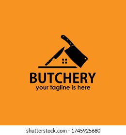 vector of butchery logo template design vector, retro vintage style knife and barbecue logo concept design template vector