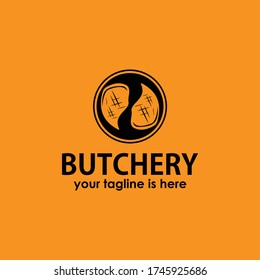 vector of butchery logo template design vector, retro vintage style knife and barbecue logo concept design template vector