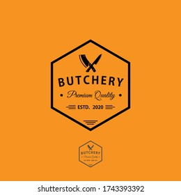 Plantillas de logotipo de carnicería vectorial, etiquetas de carne y elementos de diseño, diseño vintage de la plantilla de logotipo de cuchillo retro