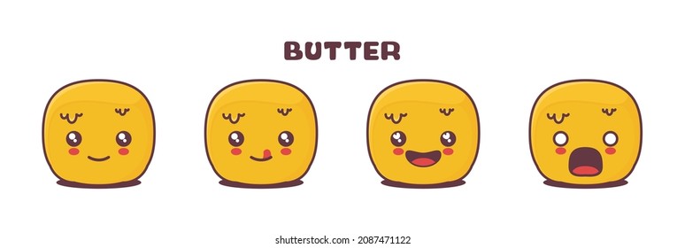 vector butter cartoon mascot, with different facial expressions. suitable for icons, logos, prints, stickers, etc.
