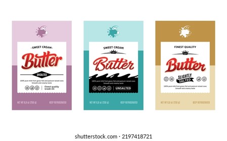 Vector Butter Logo. Sweet Cream Butter Labels. Cow And Milk Icon