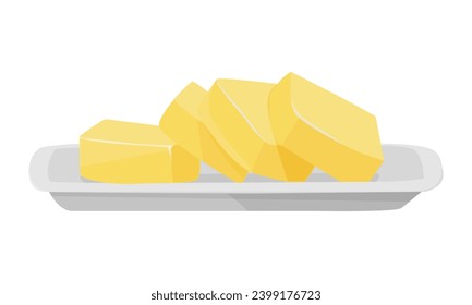 mantequilla vectorial sobre placa blanca aislada sobre fondo blanco.