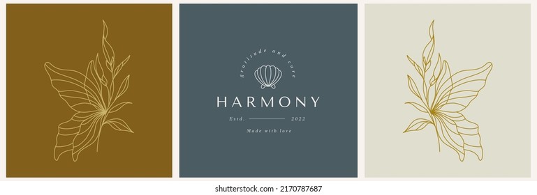 Vector butterflies abstract modern logo design templates in trendy linear style in gold tones - luxury and jewelry concepts for exclusive services and products, beauty and spa industry