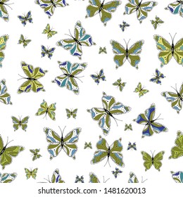 Vector with butterflies. Abstract seamless pattern for clothes, boys, girls, wallpaper. Vector. Illustration in blue, green and white colors.