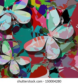 Vector butterflies background, abstract art.