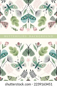 Vector butterflies background. Template for card, poster, flyer, cover, home decor and other use.