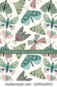 Vector butterflies background. Template for card, poster, flyer, cover, home decor and other use.