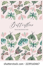Vector butterflies background. Template for card, poster, flyer, cover, home decor and other use.