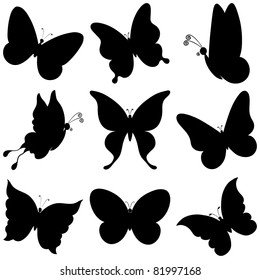 vector, butterflies, black silhouettes on white background