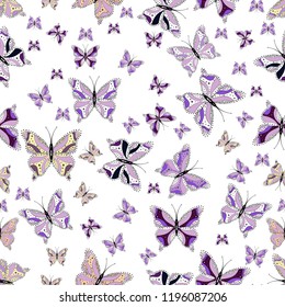 Vector butterflies for design. Vector sketch. Decor on white, neutral and black background for clothing style. Seamless of different multicolored butterflies. Collection of fantasy colorful pictures.