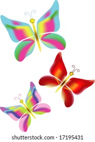 The vector butterflies drawn with use mesh