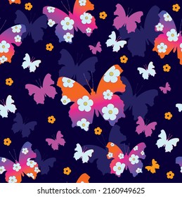 Vector butterflies flower pattern. Abstract seamless background.