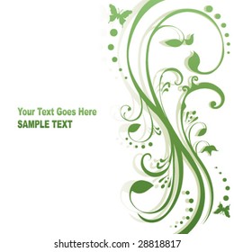 Vector Butterflies fluttering around foliage. Floral background in shades of green, simple gradient. Place for your text.