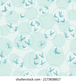 Vector butterflies flying enclosed in bubbles. Cute girly seamless pattern. Great for fabric, textile, packaging projects, scrapbooking, gift wraps