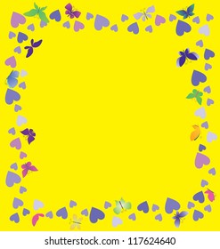 vector butterflies frame on yellow background