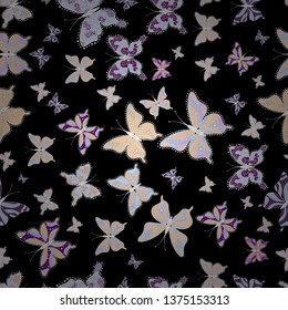 Vector with butterflies. Illustration in black, gray and beige colors. Vector. Abstract seamless pattern for clothes, boys, girls, wallpaper.