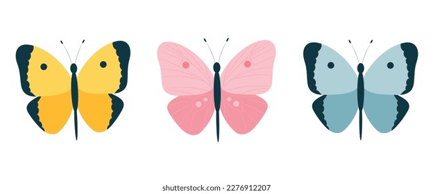 Vector butterflies illustration isolated on white background. Cute colorful insects. Beautiful summer poster
