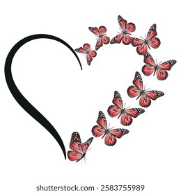 Vector Butterflies isolated on white background, heart. Suitable for cards, invitations, congratulations