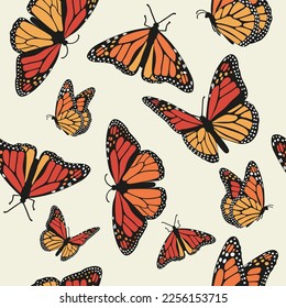 Vector butterflies Monarch on a light background seamless vintage pattern