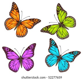 Vector butterflies, multicolour imagination about Danaus Plexippus - Monarch. Isolated on a white background.