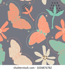 Vector butterflies pattern. Abstract seamless background.