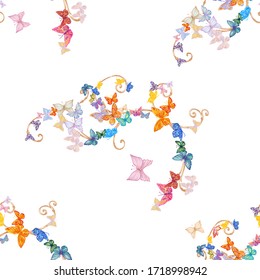 Vector butterflies pattern. Abstract seamless background. Different butterflies . 
Multi-colored butterflies on the branches. Vector illustration