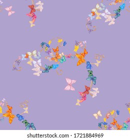 Vector butterflies pattern. Abstract seamless background. Different butterflies . 
Multi-colored butterflies on the branches. Vector illustration